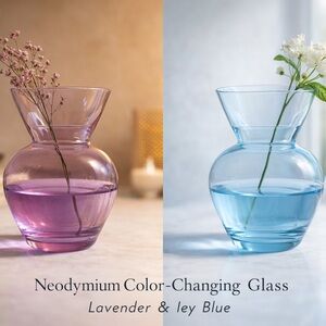 Rare Neodymium Color-Changing Art Glass Vase, Lavender to Blue, Alexandrite Glow